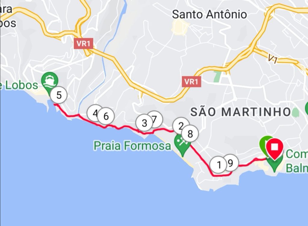 Laufstrecke von Funchal nach Câmara de Lobos